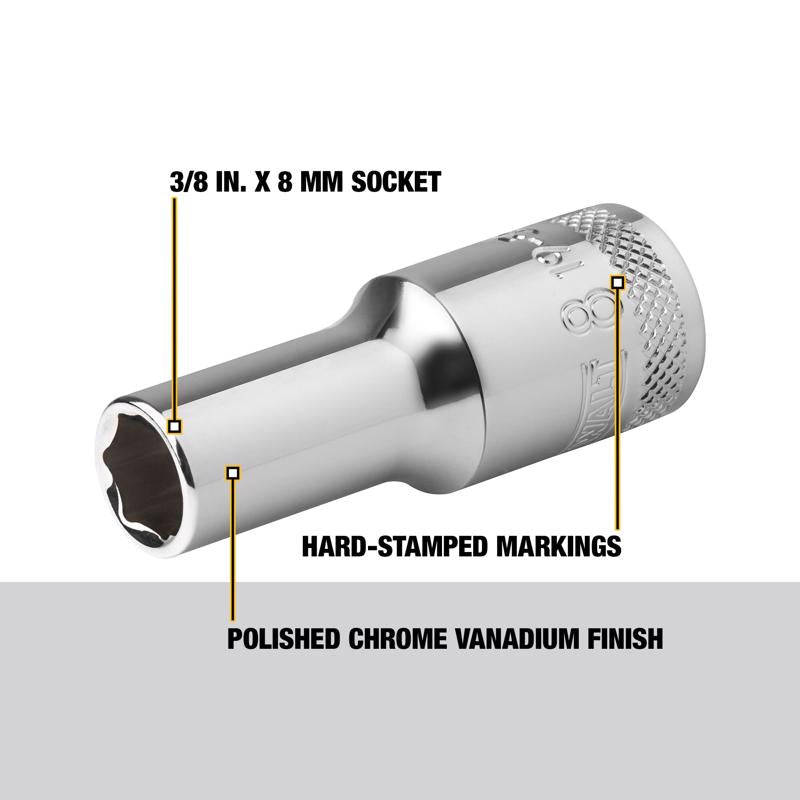 DeWalt 8 mm X 3/8 in. drive Metric 6 Point Deep Socket