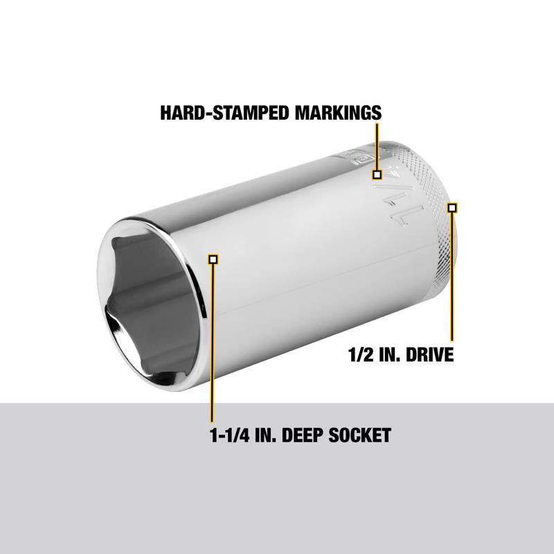 DeWalt 1-1/4 in. X 1/2 in. drive SAE 6 Point Deep Socket