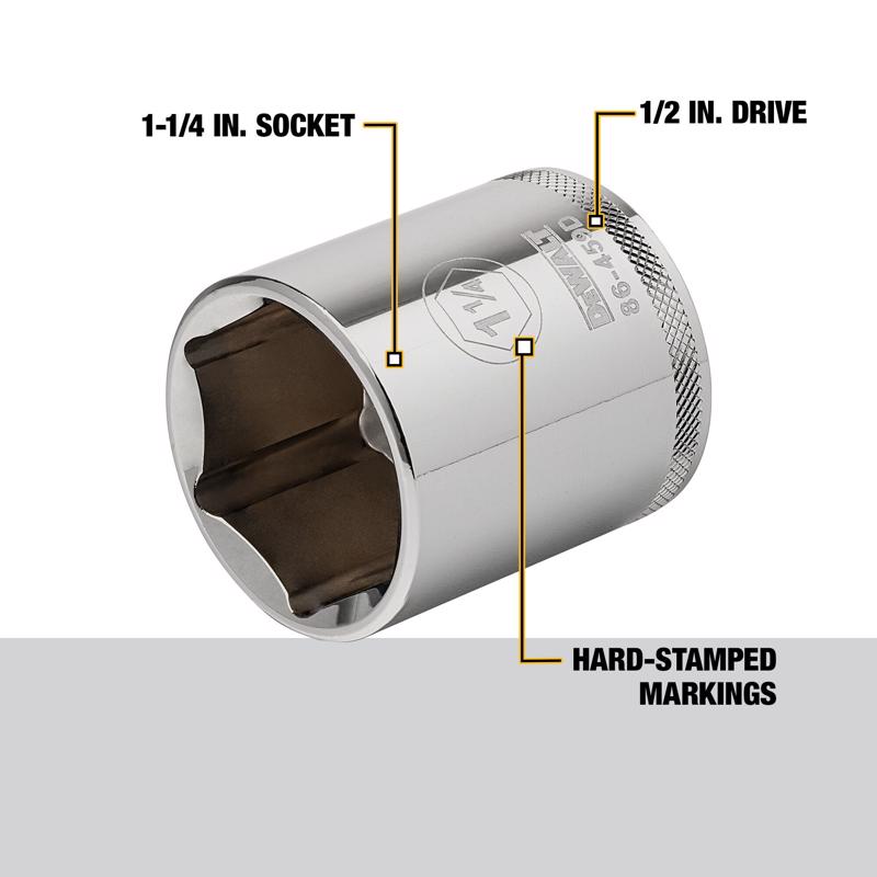 DeWalt 1-1/4 in. X 1/2 in. drive SAE 6 Point Socket