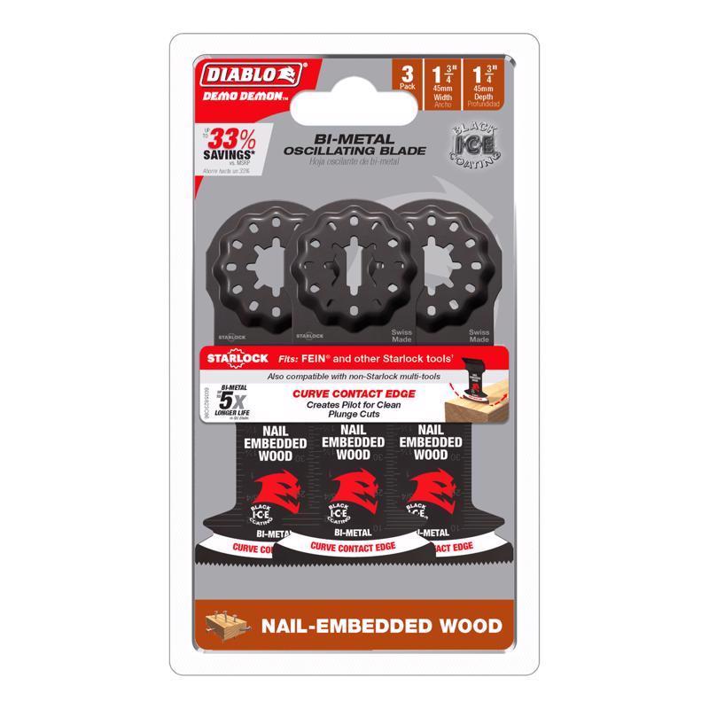 Diablo Demo Demon 1-3/4 in. W Bi-Metal Starlock Curved Oscillating Blade Nail-Embedded Wood 3 pk