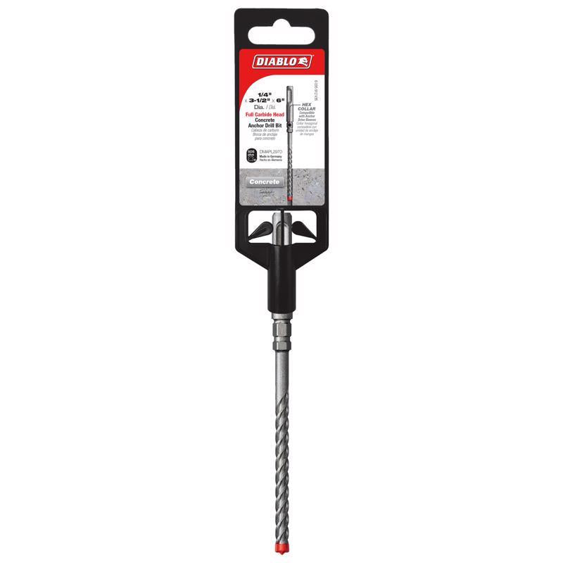 Diablo 1/4 in. X 6 in. L Carbide Tipped Concrete Anchor Hammer Drill Bit SDS-Plus Shank