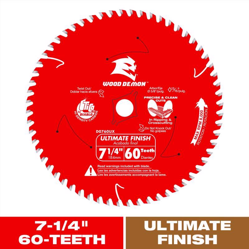 Diablo Wood Demon 7-1/4 in. D X 5/8 in. TiCo Hi-Density Carbide Circular Saw Blade 60 teeth