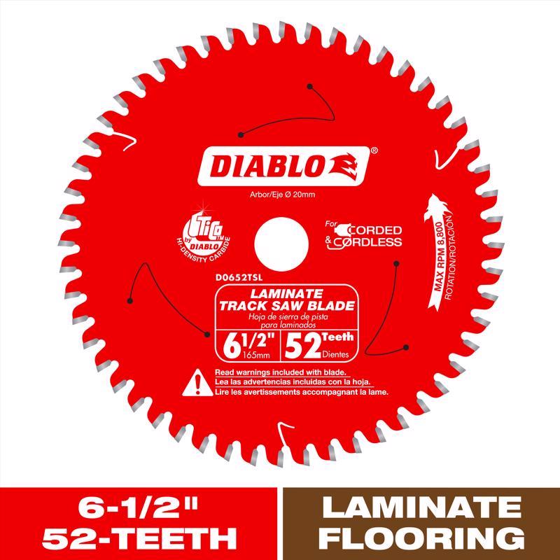 Diablo 6-1/2 in. D X 20 mm Carbide Tipped Track Saw Blade 52 teeth