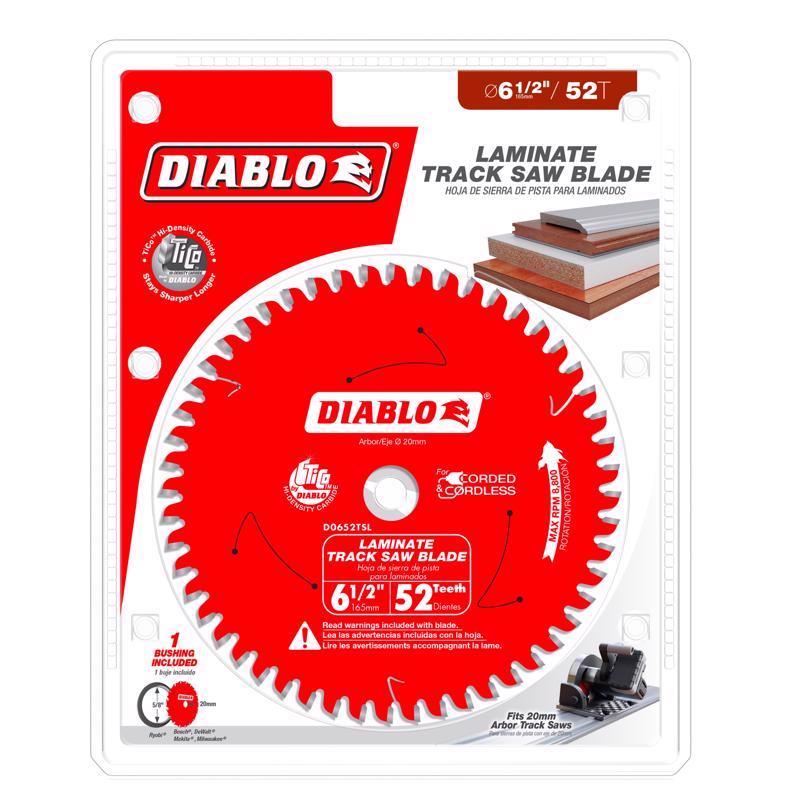 Diablo 6-1/2 in. D X 20 mm Carbide Tipped Track Saw Blade 52 teeth