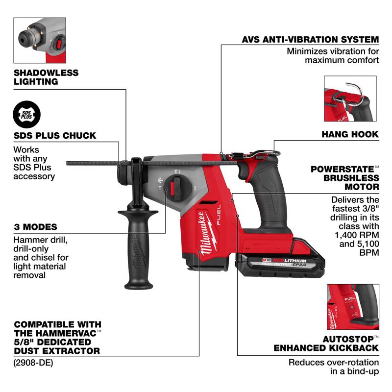 Milwaukee 18V M18 Fuel Cordless SDS-Plus Rotary Hammer Drill Kit (Battery & Charger)