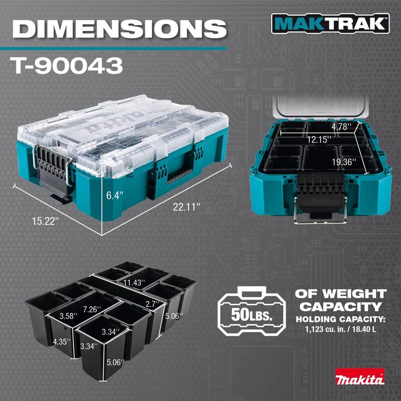 Makita 15.25 in. W X 3.35 in. H X 22.11 in. D Deep Organizer Resin Teal