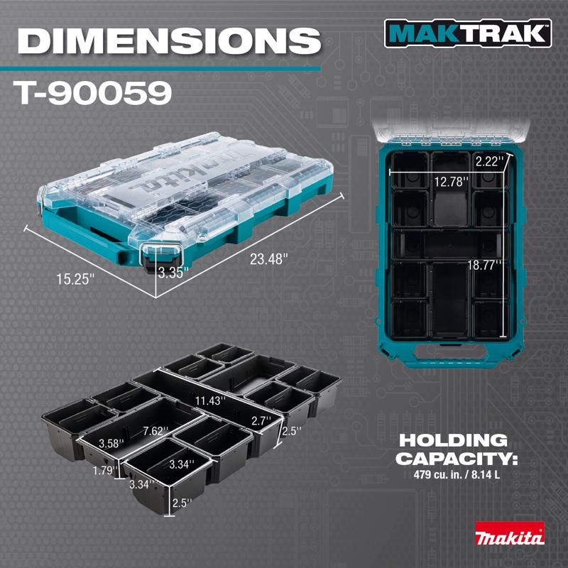 Makita 15.25 in. W X 3.35 in. H X 23.48 in. D Deep Organizer Teal