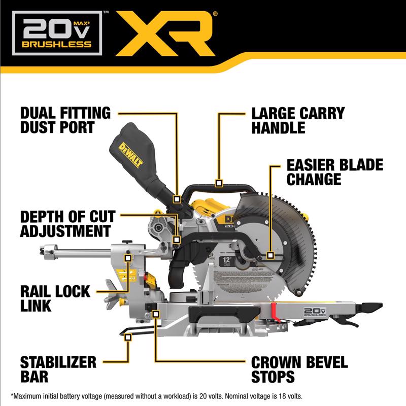 DeWalt 20V MAX XR 12 in. Cordless Brushless Dual-Bevel Sliding Compound Miter Saw Tool Only