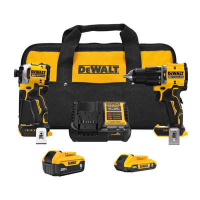 DeWalt 20V MAX ATOMIC Cordless Brushless 2 Tool Compact Hammer Drill and Impact Driver Kit