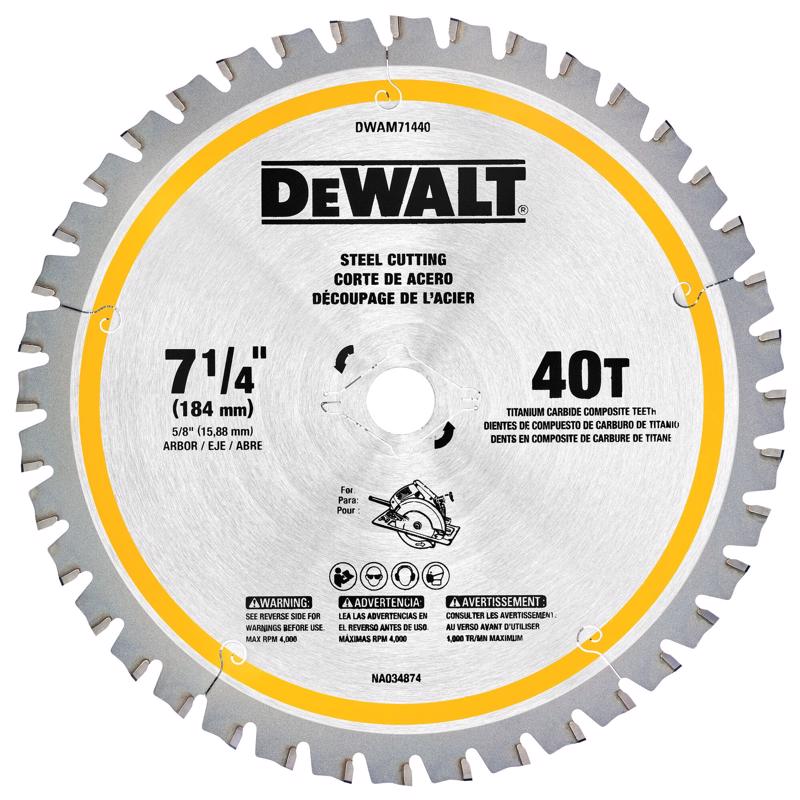 DEWALT 7-1/4 in. D X 5/8 in. Titanium/Carbide Circular Saw Blade 40 teeth
