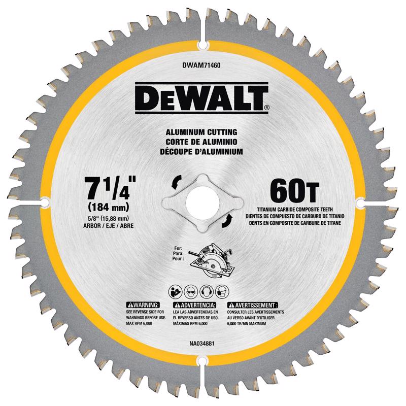 DEWALT 7-1/4 in. D X 5/8 in. Titanium/Carbide Circular Saw Blade 60 teeth