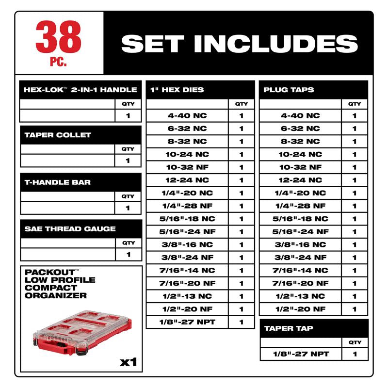Milwaukee Hex-Lok SAE Tap and Die Set 38 pc