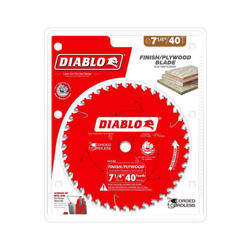Diablo 7-1/4 in. D X 5/8 in. TiCo Hi-Density Carbide Finishing Saw Blade 40 teeth
