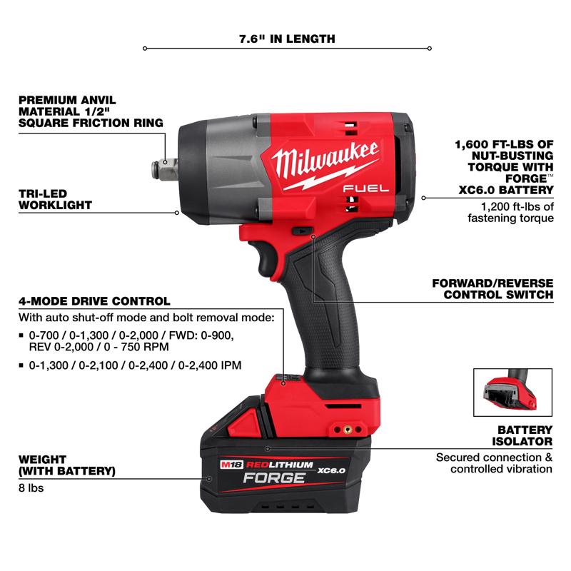 Milwaukee M18 FUEL 1/2 in. Cordless Brushless Impact Wrench Kit (Battery & Charger)