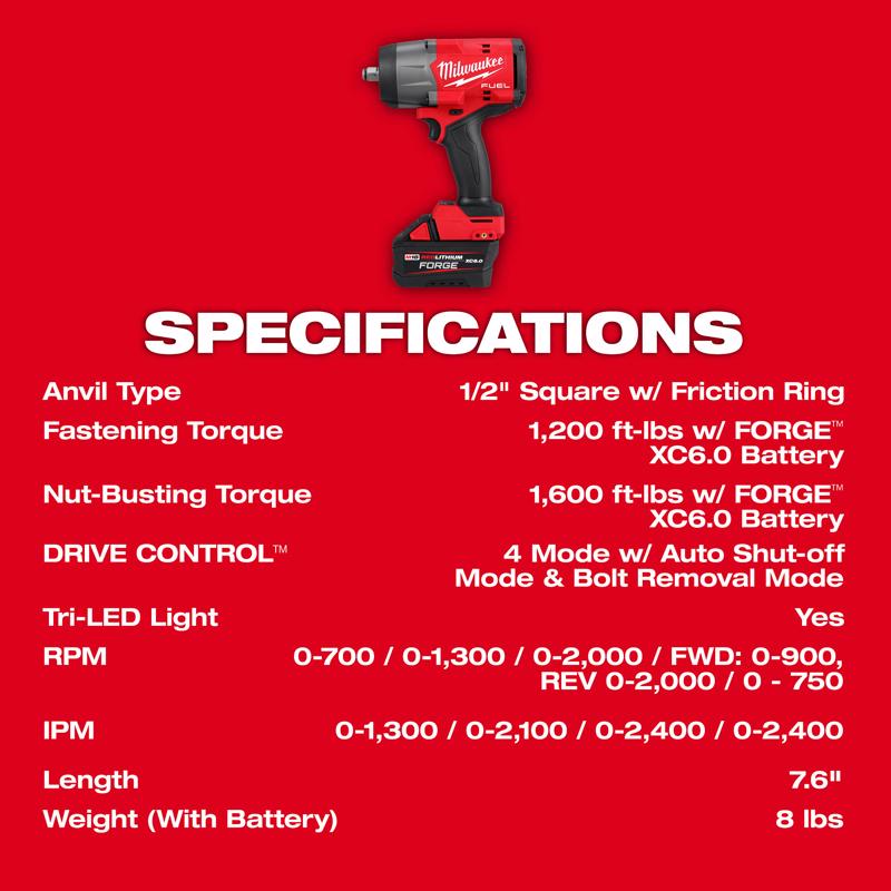 Milwaukee M18 FUEL 1/2 in. Cordless Brushless Impact Wrench Kit (Battery & Charger)