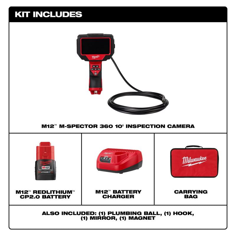Milwaukee M12 Pipe Inspection Camera 10 in. H 4 pc