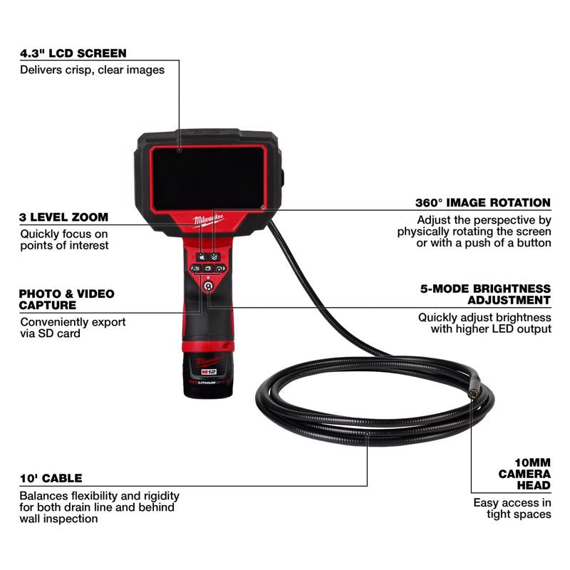 Milwaukee M12 Pipe Inspection Camera 10 in. H 4 pc