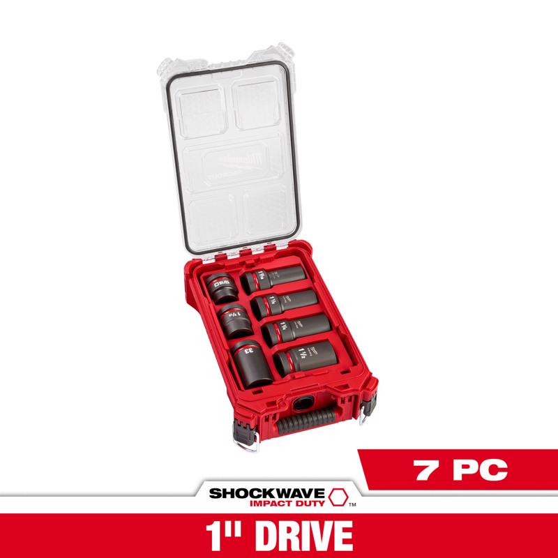 Milwaukee PACKOUT 1 in. drive Metric/SAE Wheel Service Impact Socket Set 7 pc