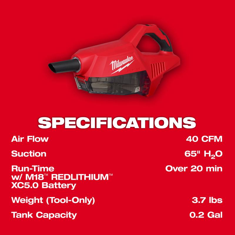 Milwaukee 0.2 gal. Cordless Hand Vacuum Tool Only