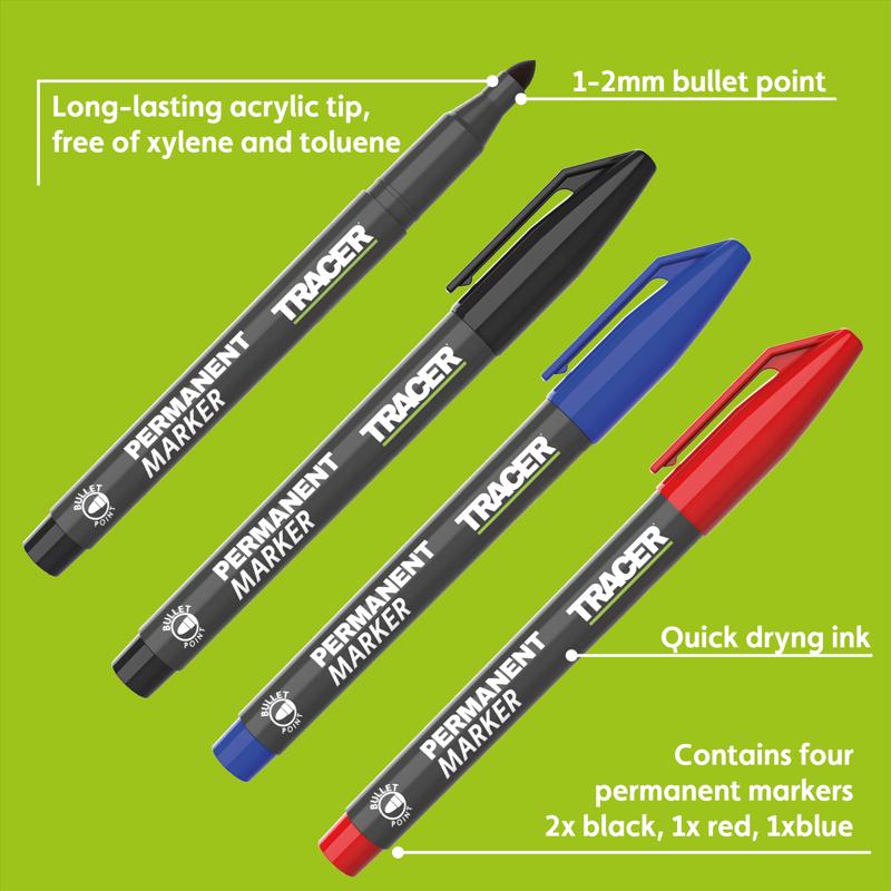 Tracer 6 in. L Permanent Marker Assorted 4 pc
