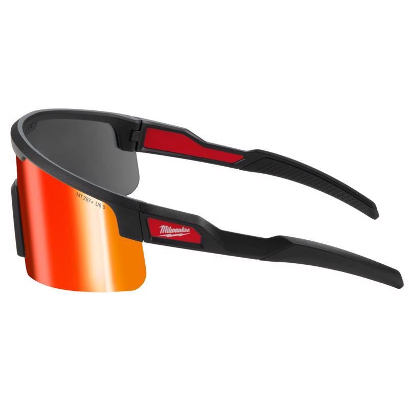 Milwaukee Wrap Around Safety Glasses Red Mirror Lens Black Frame 1 pair