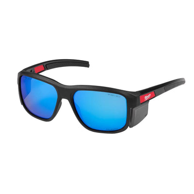 Milwaukee Anti-Fog Polarized Wrap Around Safety Glasses Blue Mirror Lens Black Frame 1 pair