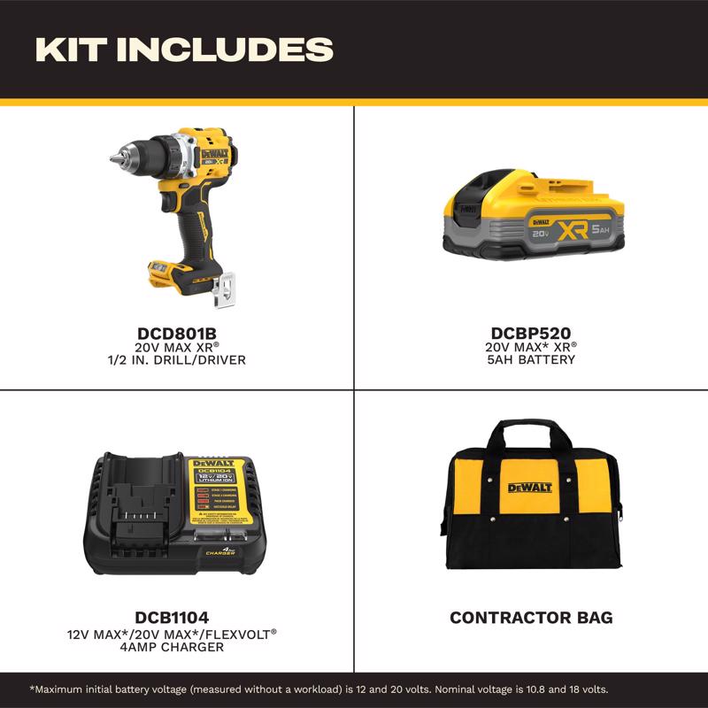 DeWalt 20V MAX XR 1/2 in. Brushless Cordless Drill/Driver Kit (Battery & Charger)