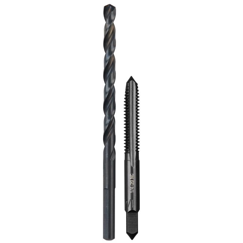 Milwaukee High Carbon Steel SAE SAE 1/4in-20 NC Straight Flute Plug Tap & #7 Drill Bit Plug Tap and