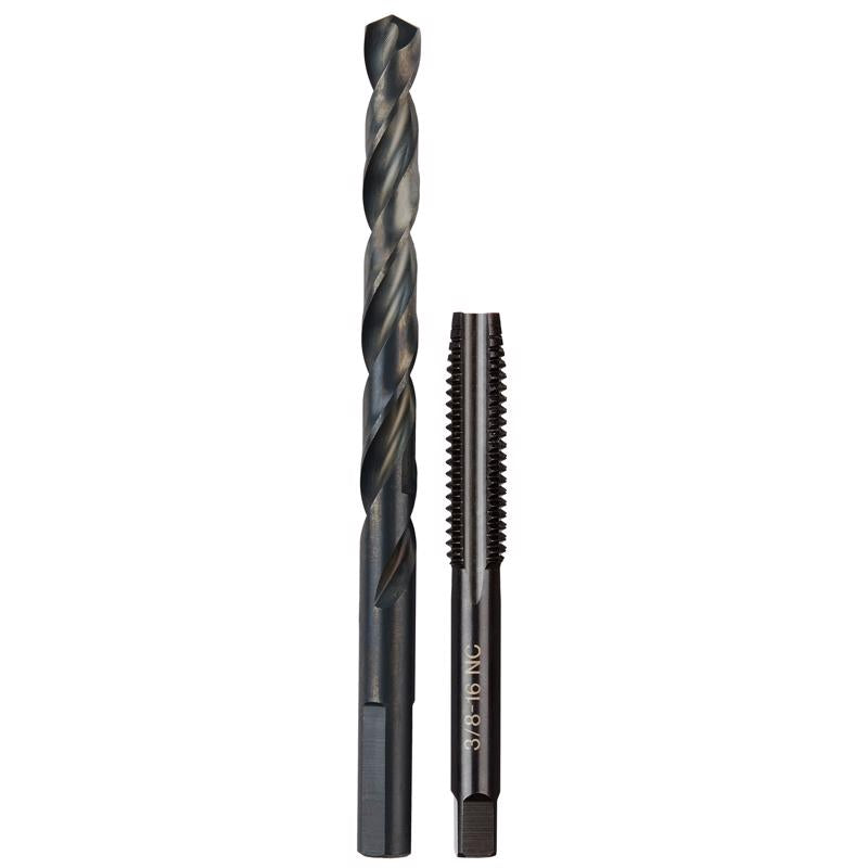 Milwaukee High Carbon Steel SAE SAE 3/8-16 NC Straight Flute Plug Tap & 5/16 Drill Bit Plug Tap and