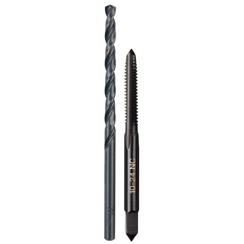 Milwaukee High Carbon Steel SAE SAE 10-24 NC Straight Flute Plug Tap & #25 Drill Bit Plug Tap and Dr