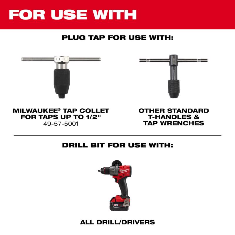 Milwaukee High Carbon Steel SAE SAE 1/2-13 NC Flute Plug Tap & 27/64 Drill Bit Plug Tap and Drill Bi