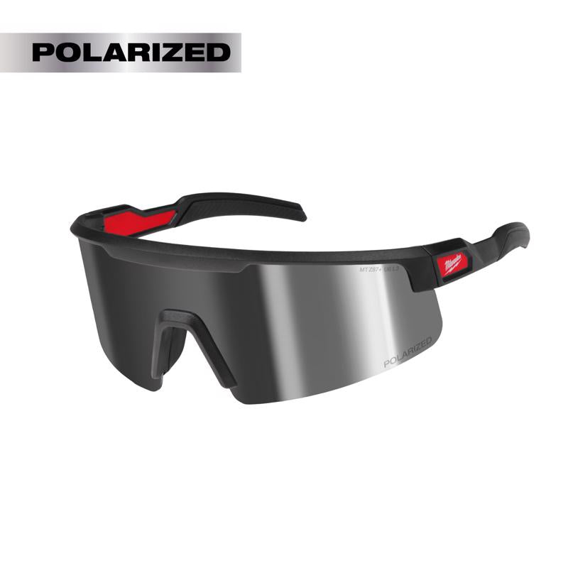 Milwaukee Anti-Fog Polarized Wrap Around Safety Glasses Silver Mirror Lens Black Frame 1 pair