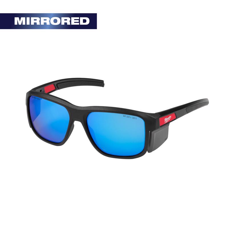 Milwaukee Full Frame Safety Glasses Blue Mirror Lens Black Frame 1 pair