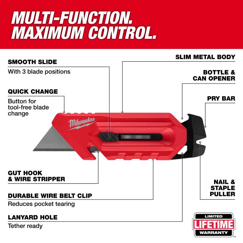 Milwaukee 4.33 in. Sliding Compact Utility Knife Red