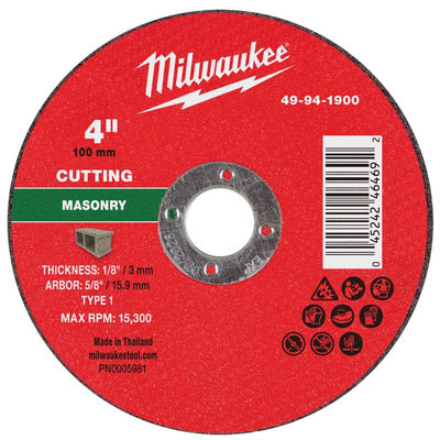Milwaukee 4 in. D X 5/8 in. X 1/8 in. thick Masonry Cut-Off Wheel