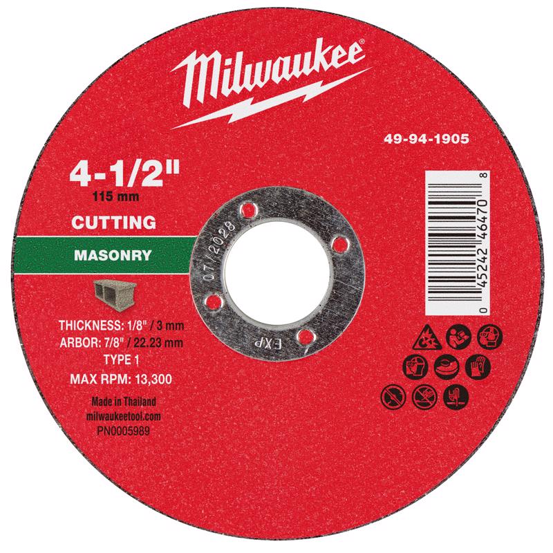 Milwaukee 4-1/2 in. D X 7/8 in. X 1/8 in. thick Masonry Cut-Off Wheel