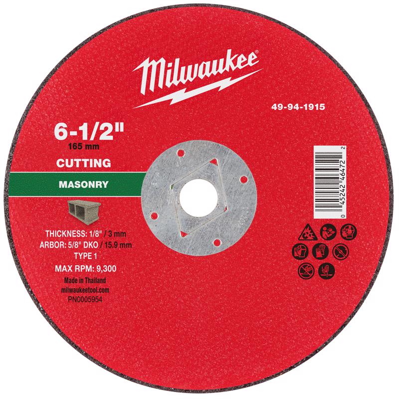 Milwaukee 6-1/2 in. D X 5/8 in. X 1/8 in. thick Masonry Cut-Off Wheel