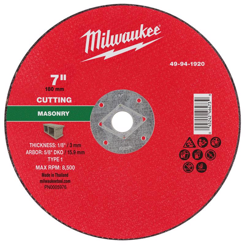 Milwaukee 7 in. D X 5/8 in. X 1/8 in. thick Masonry Cut-Off Wheel