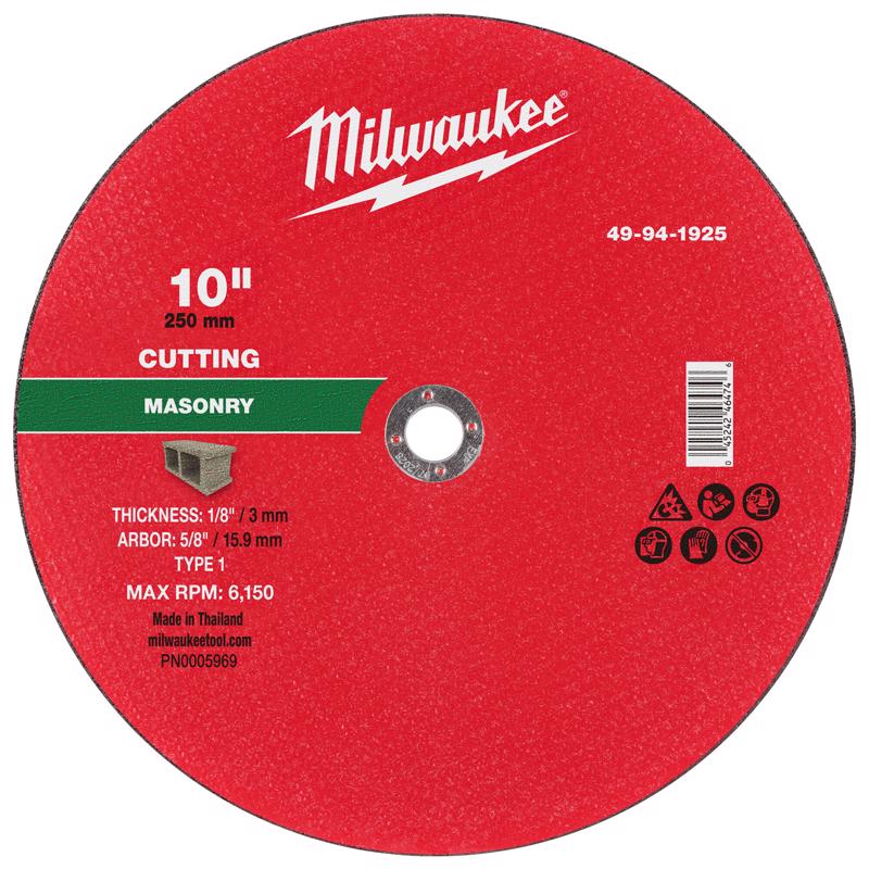 Milwaukee 10 in. D X 5/8 in. X 1/8 in. thick Masonry Cut-Off Wheel