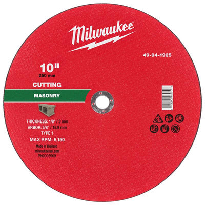 Milwaukee 10 in. D X 5/8 in. X 1/8 in. thick Masonry Cut-Off Wheel
