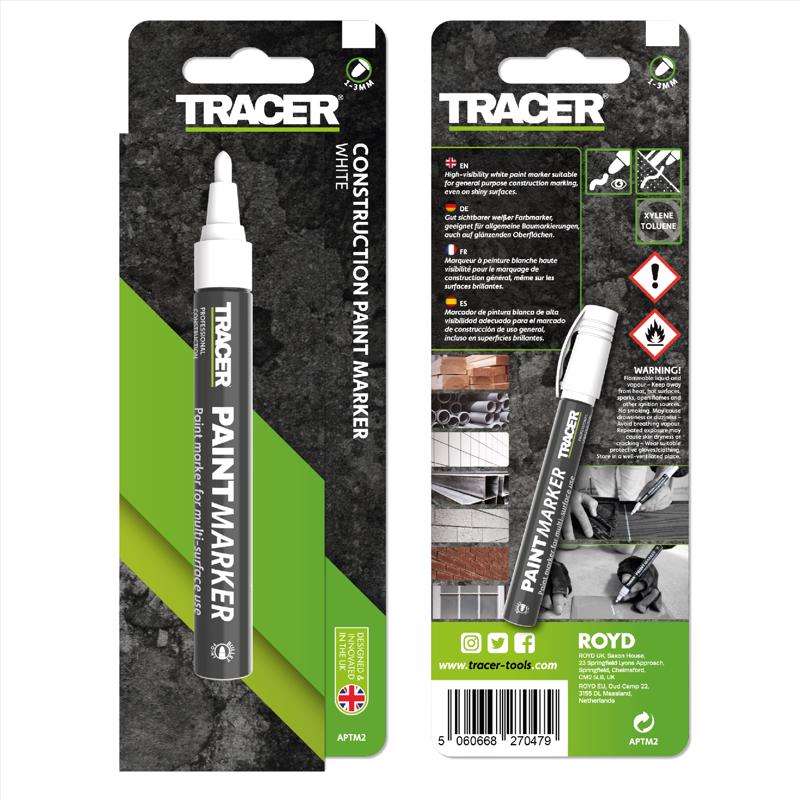 Tracer 8 in. L Paint Marker White