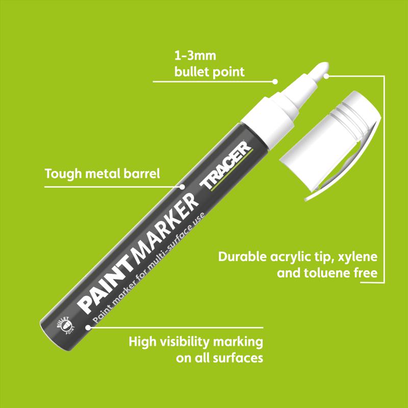 Tracer 8 in. L Paint Marker White