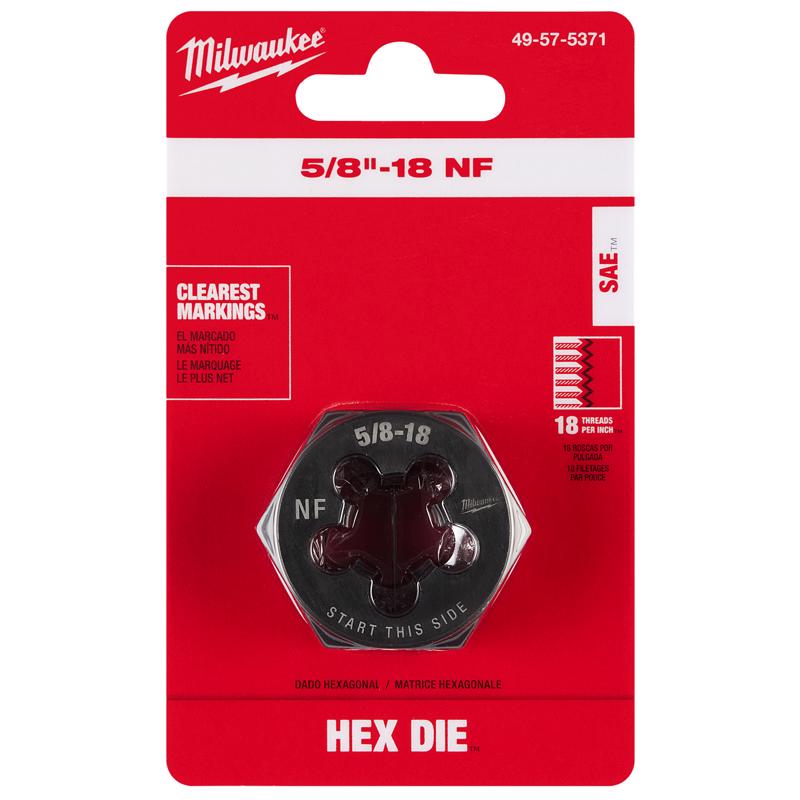 Milwaukee High Carbon Steel SAE Hexagon Die 5/8-18 NF