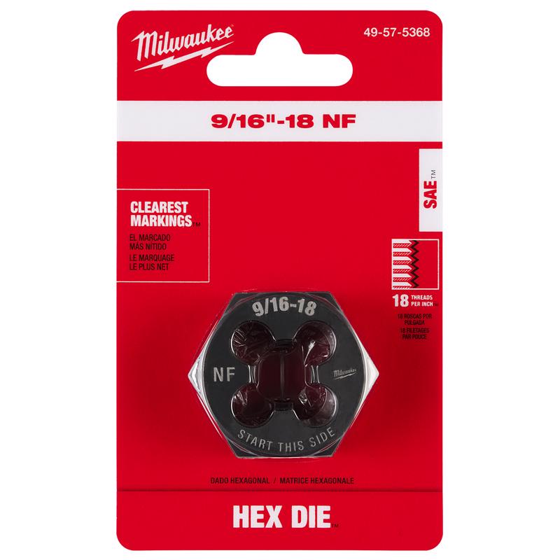 Milwaukee High Carbon Steel SAE Hexagon Die 9/16-18 NF