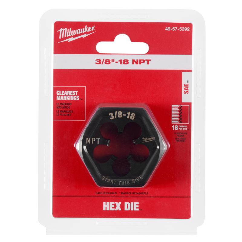 Milwaukee High Carbon Steel SAE Hexagon Die 3/8-18 NPT in.