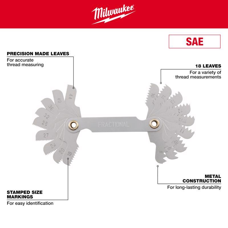 Milwaukee High Speed Steel SAE Thread Gauge