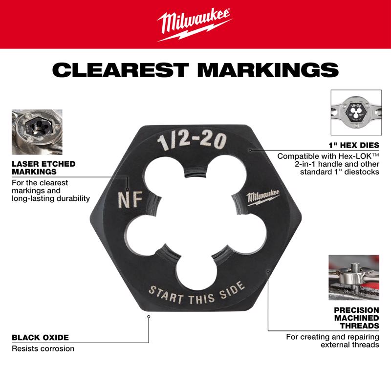 Milwaukee High Carbon Steel SAE Hexagon Die 4-36 NS
