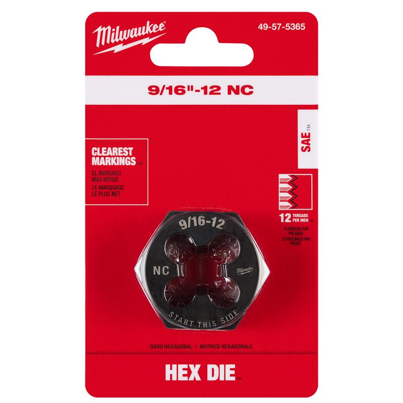 Milwaukee High Carbon Steel SAE Hexagon Die 9/16-12 NC