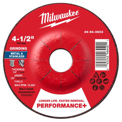 Milwaukee 4.5 in. D X 7/8 in. X 1/4 in. thick Metal Grinding Wheel