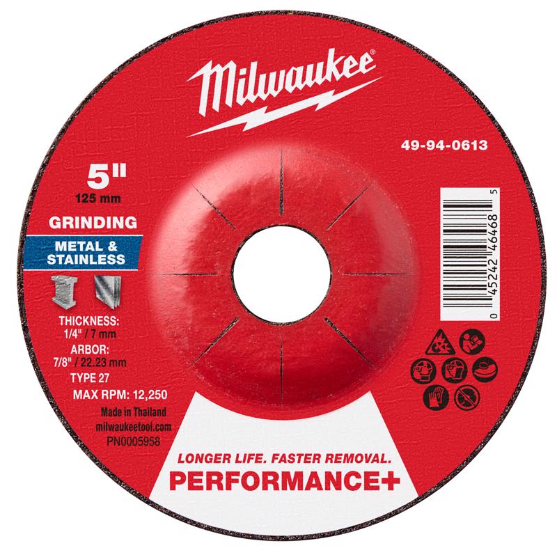 Milwaukee 5 in. D X 7/8 in. X 1/4 in. thick Metal Grinding Wheel